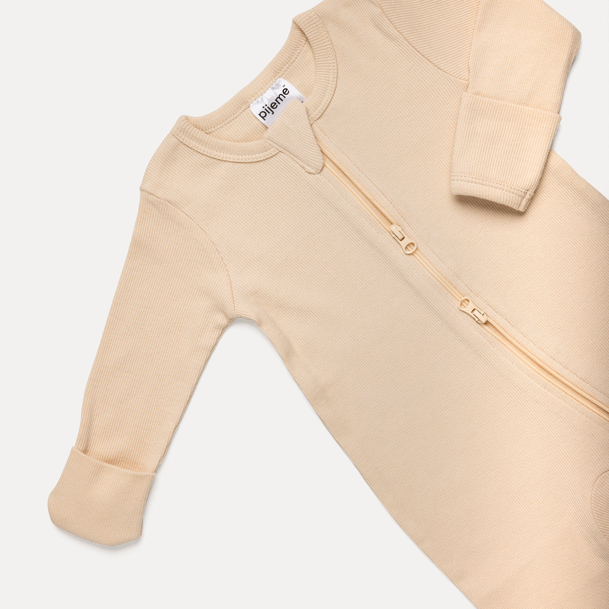 Pijeme Rib Knit Organic Cotton Footie Sleeper Tan